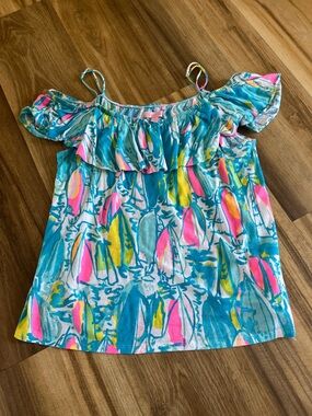 Lilly Pulitzer Women Tamiami Off-the-Shoulder Top M Ruffle Tank Beach and Bae